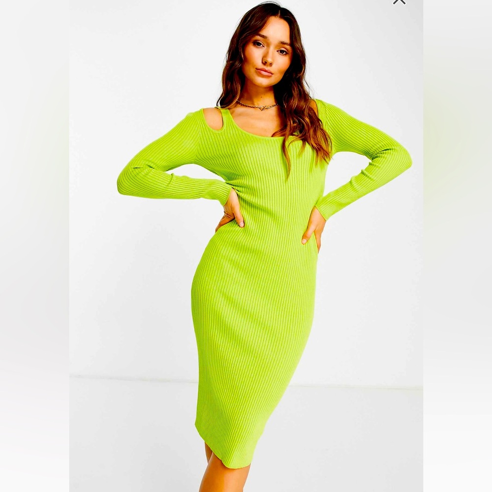 NWOT Lime Green midi Ribbed Knit Dress size 2